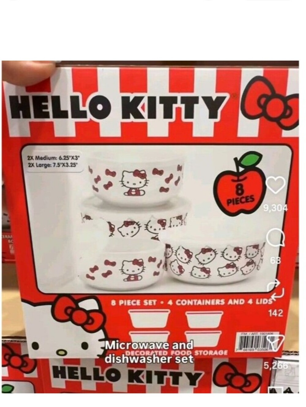 Hello Kitty Red and White 8-Piece Food Storage Container Set